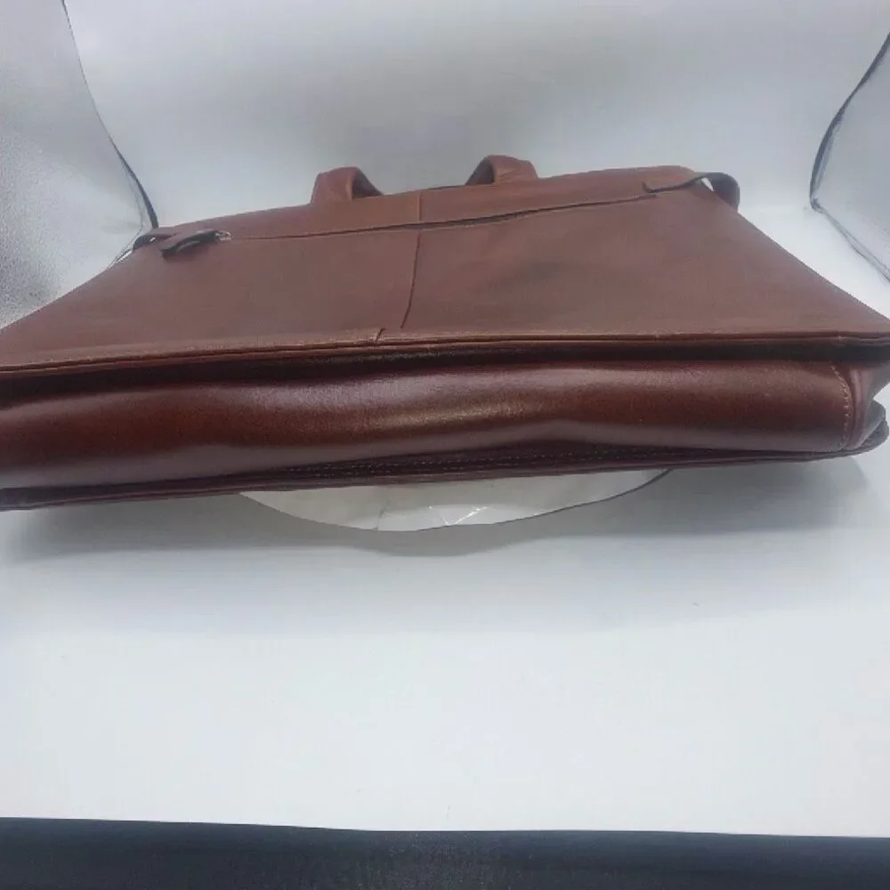 LITCHI Brown Leather Briefcase